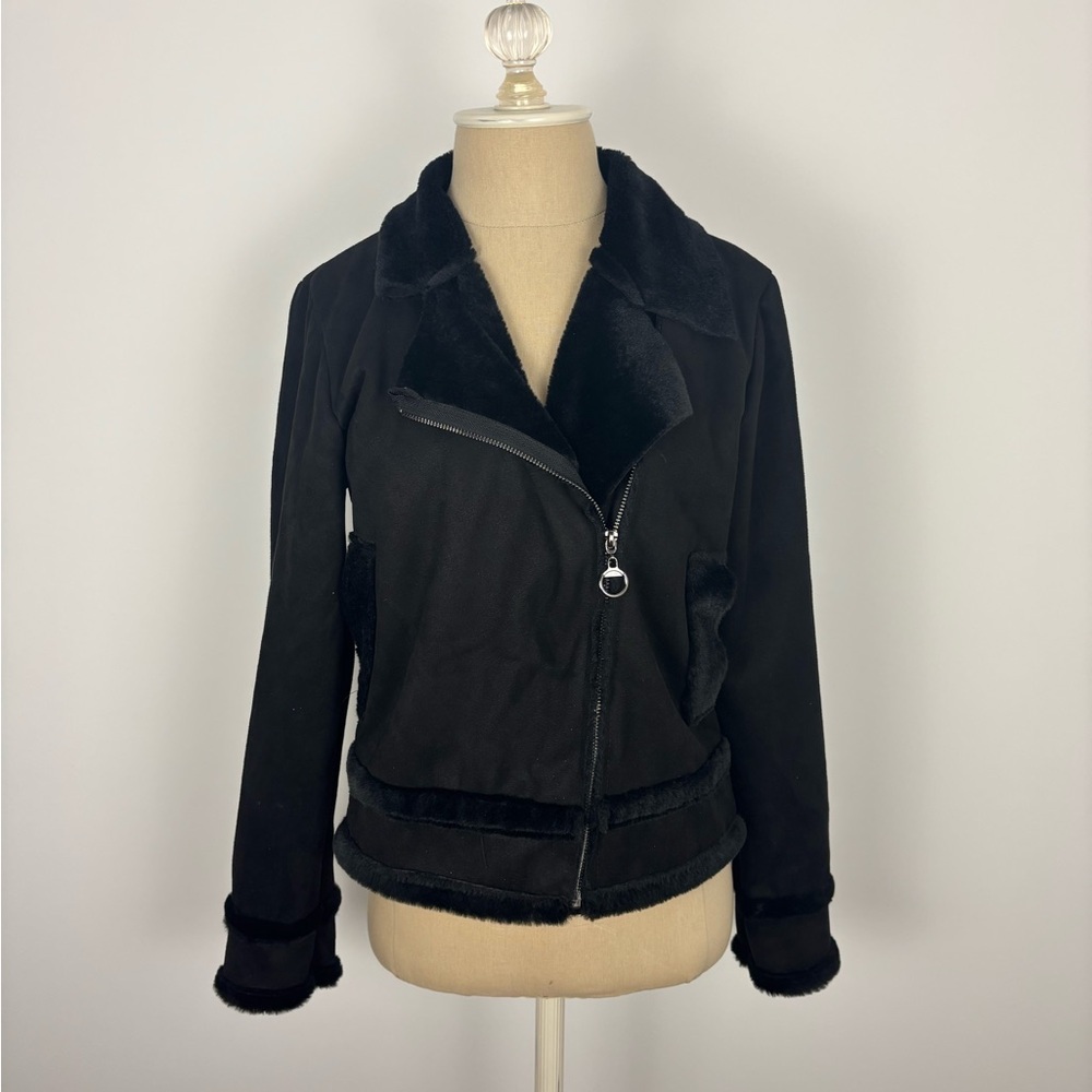 Venti6 Suede Jacket Black Lined Asymmetrical L